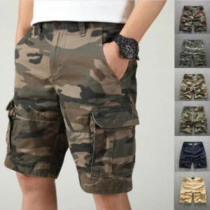 Mens Cargo Shorts Army Combat Camouflage Jeans Camo Cotton Work Casual Half Pant - Picture 1 of 22