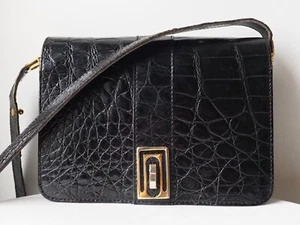 Lancel Paris * Sac vintage ancien cuir croco noir - Foto 1 di 22