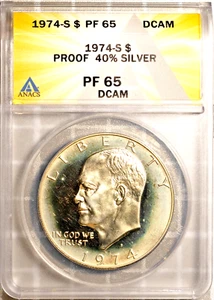 1974-S AG $1 Eisenhower PF 65 DCAM ANACS # 7351487 + Bonus - Picture 1 of 2
