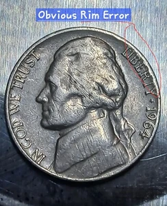 Rare 1964 No Mint Jefferson Nickel W/Rim Errors On The Obverse and Reverse.. - Picture 1 of 2
