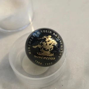 Vintage Winchester 100th Anniversary 1866-1966 Glass Black Gold Shooter Marble  - Picture 1 of 10
