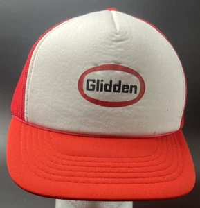 Retro Glidden Hat Snapback Trucker Adjustable Cap Red White Free Shipping - Picture 1 of 13