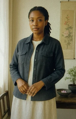 Chico's 3 XL L chicos Black Silk Linen 2 Pocket blazer jacket shirt button up - Image 1 of 4