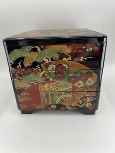 Japanese Stacking Bento Box 3 Tier Jubako Footed Trinket Jewelry Food Sushi - Picture 1 of 10