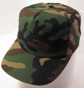 Blank Camouflage Hat Mens Green Brown Black Plain Vtg 90s Snapback Military Cap - Picture 1 of 11