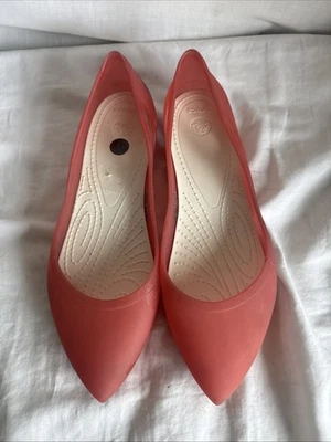 Zapatos Crocs Mujer Rio Talla 10 Rosa Salmón Coral Punta Ballet Planos Foto 1 de 4