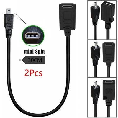 Cable de fuente de alimentación de sincronización de datos USB-C/Mini 5P/Micro 5P hembra a mini macho de 8 pines - Imagen 1 de 4