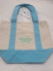 Trader Joe’s Mini Pastel Canvas Tote Bag NWT IN Light Blue Limited Edition! - Picture 1 of 8