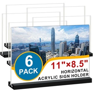 Acrylic Sign Holder 11x8.5 '' Horizontal T-Shaped Clear Double-Sided Table Me... - Picture 1 of 7