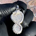 Solid 925 Sterling Silver Iced Ouroboros Pendant Dragon Micro Pave Bling Out CZ