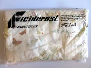 Fieldcrest No-Iron Percale Fitted Full Bed Sheet Floral Butterflies Retro New - Picture 1 of 5