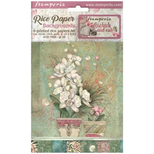 FONDOS DE PAPEL ARROZ STAMPERIA A6 - ORQUÍDEAS Y GATOS - 8 HOJAS 10,5 x 14,8cm - Imagen 1 de 9