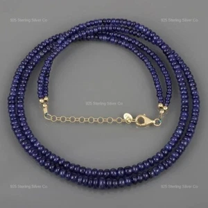 Collana tonda settembre zaffiro pietra preziosa argento 925 perline fatta a mano gioielli - Foto 1 di 6