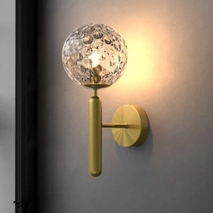 Modern Wall Light Bedside Wall Lamp Glass Shade G9 Aged Brass Bedroom - Picture 1 of 9