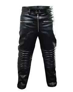 HERREN ECHT SCHWARZ LEDER GEPOLSTERT MOTORRAD BIKER HOSE JEANS HOSE - Bild 1 von 5