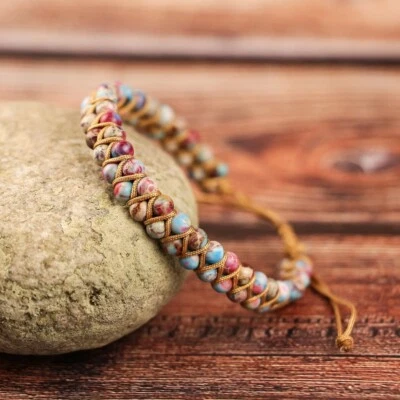Natural Sea Sediment Jasper Stone Braided Bracelet Imperial Jasper Bracelet - Image 1 of 4
