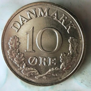 1964 DENMARK 10 ORE - AU/UNC - FROM ROLL - Great Coin - FREE SHIPPING - BIN #JJJ - Picture 1 of 2