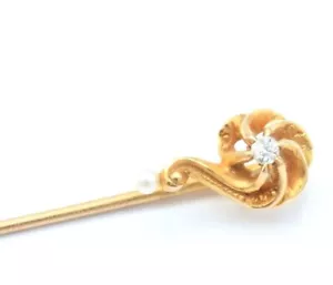 Jugendstil Art Deco Diamant & Perle Stecknadel 18K Gold - Bild 1 von 6