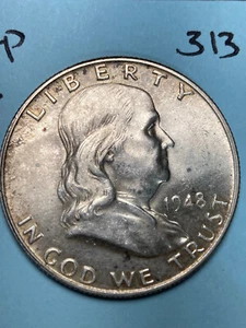 1948 (P) Franklin Half Dollar "Circulated" FBL condition Coin, 90% Silver, #313 - Picture 1 of 2