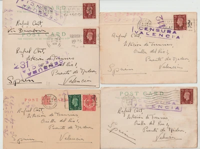 1938 5 x SPAIN CIVIL WAR CENSORED MAILS LONDON TO VALENCIA ESPANA RAFAEL CORT - Image 1 of 2