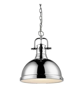 Golden Lighting Duncan 1-Light Chrome Pendant w/ Chrome Shade & Chain 3604-L - Picture 1 of 3