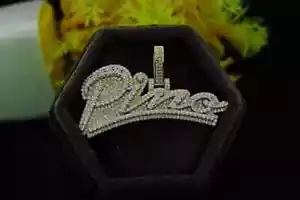 2.30Ct Round Real Moissanite Custom Name Pendant 14K Yellow Gold Plated Silver - Picture 1 of 10