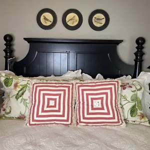 2 Croscill Hibiscus Collection Bedding Boudoir Pillows Cottage Pink White Stripe - Picture 1 of 11