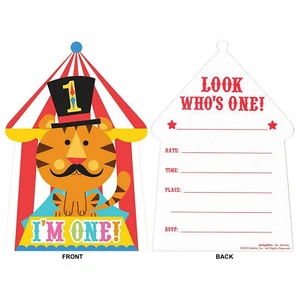 Circus Party Supplies 1st Birthday Invitations 8Pk Boy Girl One 1 Birthday Lion - Picture 1 of 1