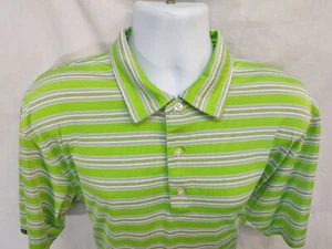 Dunning Golf Men’s XL Green White Stripe Polyester Polo Shirt ~ Vented  - Picture 1 of 8