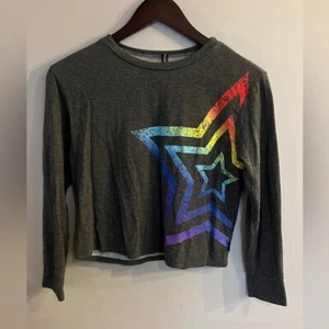 PIXIE LANE Girl's Dark Gray Rainbow Star Long Sleeve Tee Size 9/10 - Picture 1 of 4