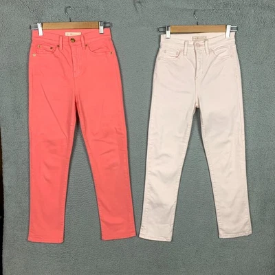 Pantalones de mezclilla recortados Tory Burch Mara para mujer 24 rosa/coral tiro alto ajustados lote de 2 Foto 1 de 4