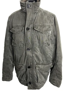 Giacca da campo vintage Y2K Hollister foderata sherpa media verde oliva militare distress - Foto 1 di 16