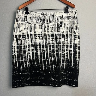 Calvin Klein Blanco y Negro Abstracto Estampado Artístico Falda Lápiz Carrera Mujeres Talla 16 Foto 1 de 4