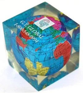 Vintage G.T. Global Acrylic Lucite Globe Advertising Paperweight - Picture 1 of 6