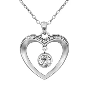 Silver Plated Sweet Heart Necklace with clear crystal by Controse - Picture 1 of 6