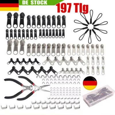 197 Reißverschluss Reparatur Set Metall Zipper Fixer Kopf Repair Ersatz & Zange - Bild 1 von 4
