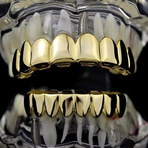 Best Grillz 8/8 Set Eight Top 8 Bottom Tooth Grill 14k Gold Plated Hip Hop Teeth