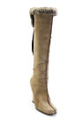 Louis Vuitton Womens Suede Fur Trim Zippered Heeled Wedge Boots Brown Size 9.5