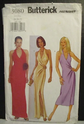 Vestido Formal Patrón Butterick 3080 Misses Envolvente Cónico Halter Talla 18 Corte De Colección Foto 1 de 4