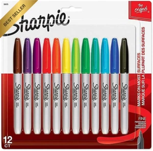 Sharpie Permanent Markers Fine Point Assorted Colors 12 Count - Picture 1 of 12