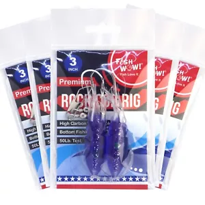 5pks 3" Fishing Rock Cod Rig Twin Bulb Squids Rockfish lingcod Soft Lure Purple - Picture 1 of 7