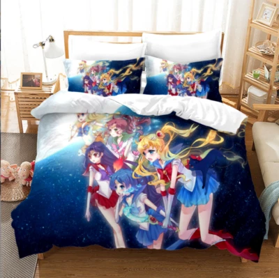 Neu Mädchen 3D Sailor Moon Bettbezug Kinder Bettwäsche Set Kissenbezüge Geschenk - Bild 1 von 4
