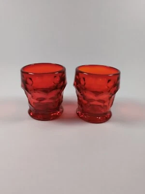 Vintage Viking Ruby Red Georgian Honeycomb 2oz  Glasses 2.25"H Set of 2 - Image 1 of 4