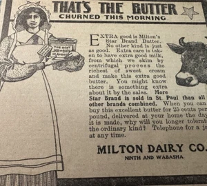 1905 Milton Dairy Co " Churned this Morning" St Paul, MN ORIG NEWS CLIPPING - Picture 1 of 5