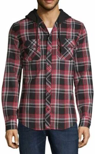 Zoo York Men Hooded Neck Long Sleeve Button Front Shirt Color:Tango Red Size:L ( - Picture 1 of 1