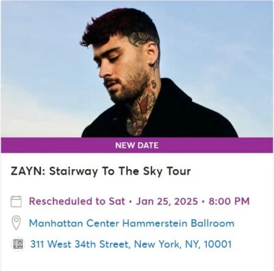 Boletos 2 GA FLOOR ZAYN MALIK 25/01/2025 Nueva York (transferencia electrónica inmediata) Foto 1 de 3