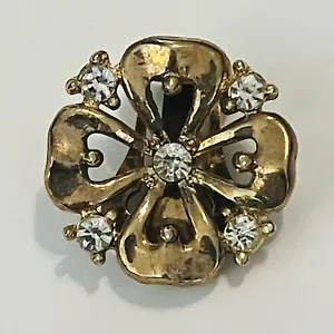 Orecchino Crown Trifari Pat Strass Fiore Croce Maltese Clip Oro SINGOLO - Foto 1 di 3