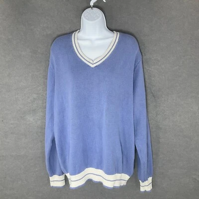 Brandy Melville V-Neck Tennis Prep Knit Periwinkle White Trim Cotton Oversized - Image 1 of 4