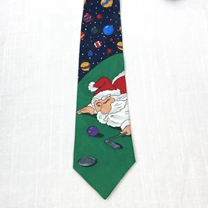 Father Christmas Santa Claus Playing Pool Billiards Tie  Blue 57” Holiday - Picture 1 of 10