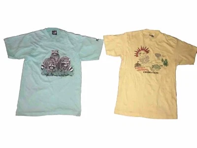 Vtg 80s FUN RUN Raccoon  T SHIRT WASHINGTON  Screen Stars Lot S-m - Image 1 of 4